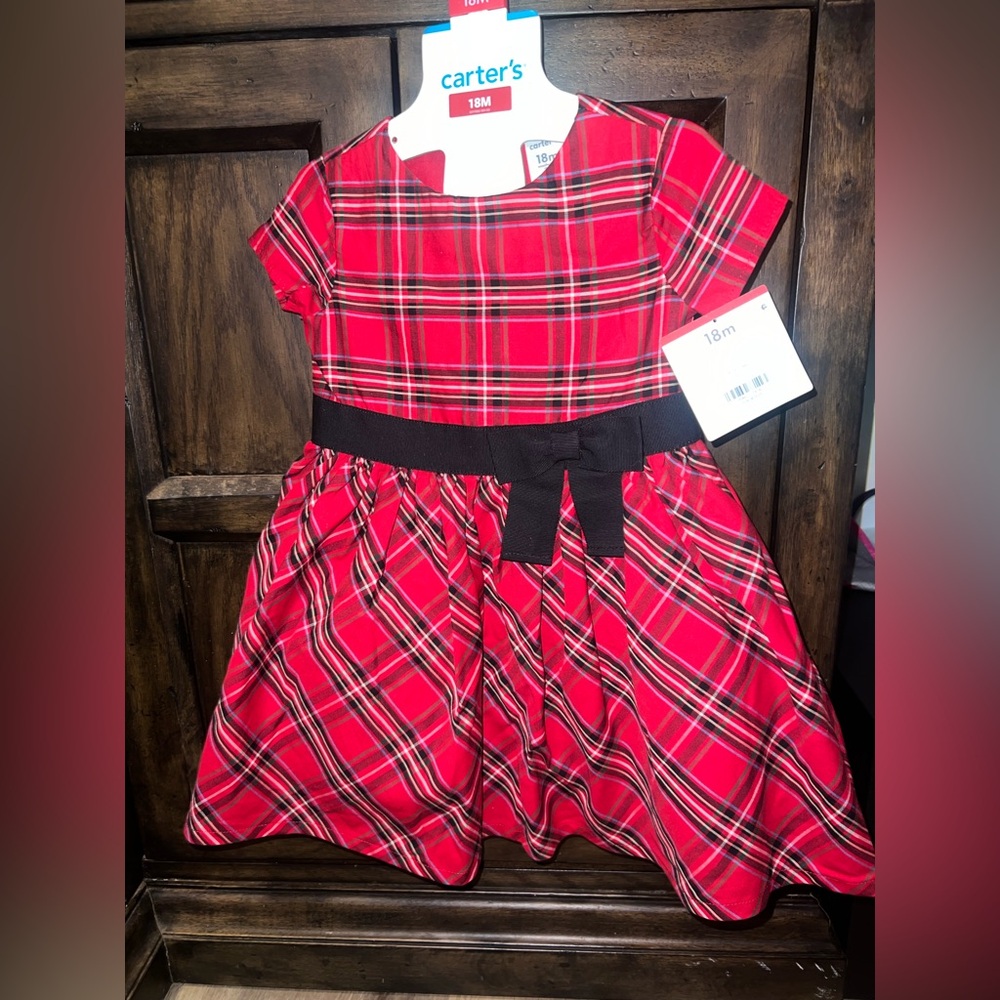 Plaid Red Kids Dress with Black Bow Carter